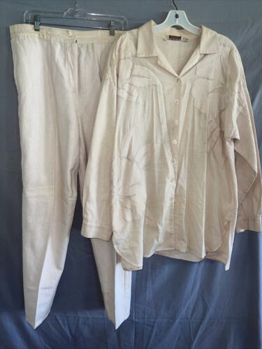 Sandy Starkman Vintage Brocade Cotton Linen Cream Jacket Suit Pant Set 14